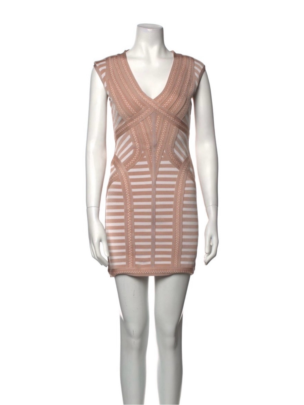 Herve Leger Blush & Nude Bandage V-Neck Mini Dress